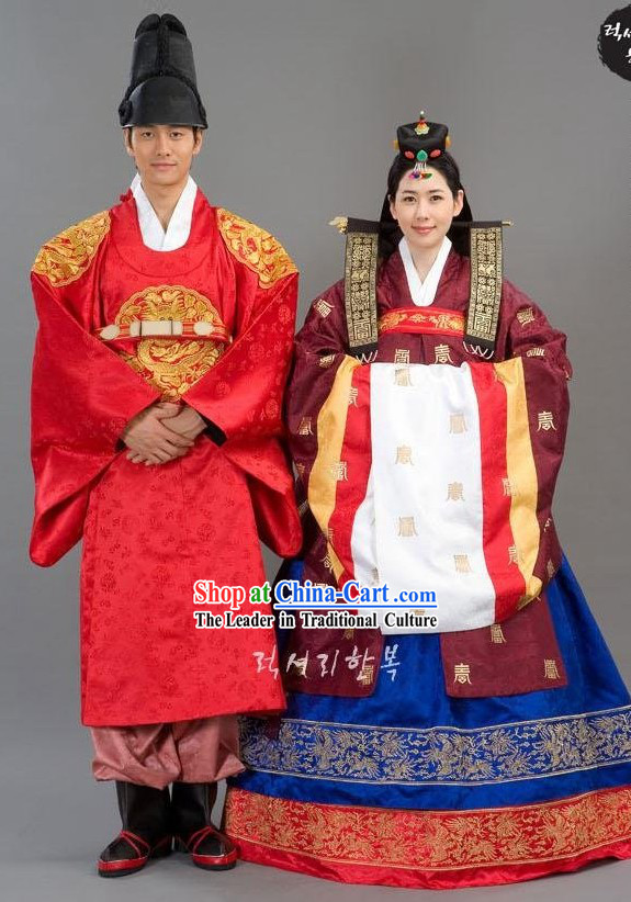 Traditional Korean Wedding Clothing for Bride and Bridegroom