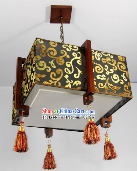 Chinese Classical Wood and Fabric Hanging Lantern