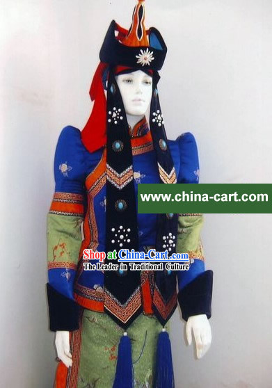 Traditional Mongolian Dance Costumes and Hat Complete Set