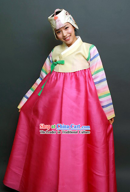 Traditional Korean Happy Festival Celebration Hanbok and Hat Set