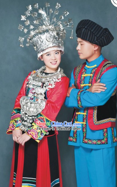 Miao Nationality Clothing Two Complete Sets for Men and Women