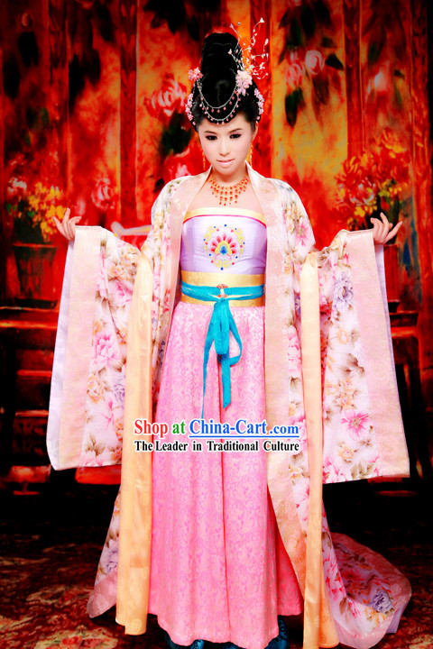 Supreme Chinese Ancient Pink Princess Clothing, Hair Decoration and Accessories Complete Set