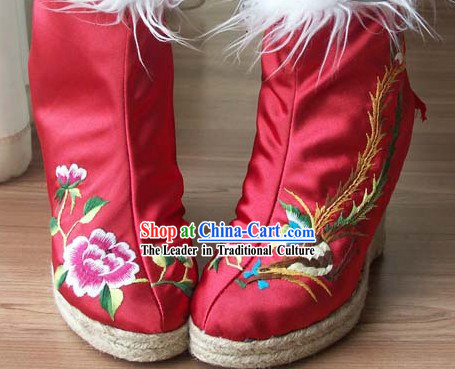 Chinese Handmade Embroidery Bird and Flower Boots