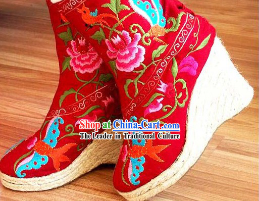 Chinese Hand Made High Heel Embroidery Boots