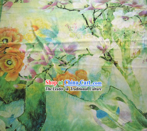 Chinese Pure Silk Peony and Magnolia Fabric