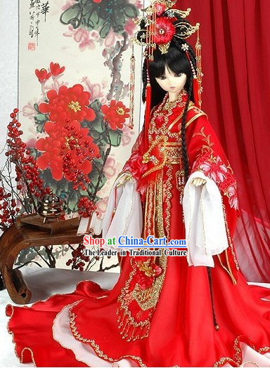 Traditional Chinese Empress Wedding Dress and Hair Decoration Complete Set