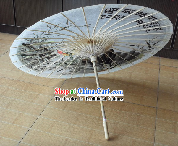 Chinese Ancient Painted Lotus Umbrella