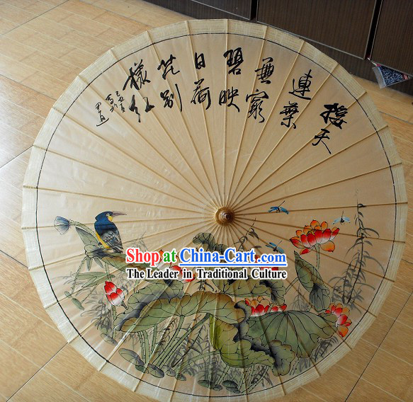 Chinese Traditional Bird Flower Painting Umbrella