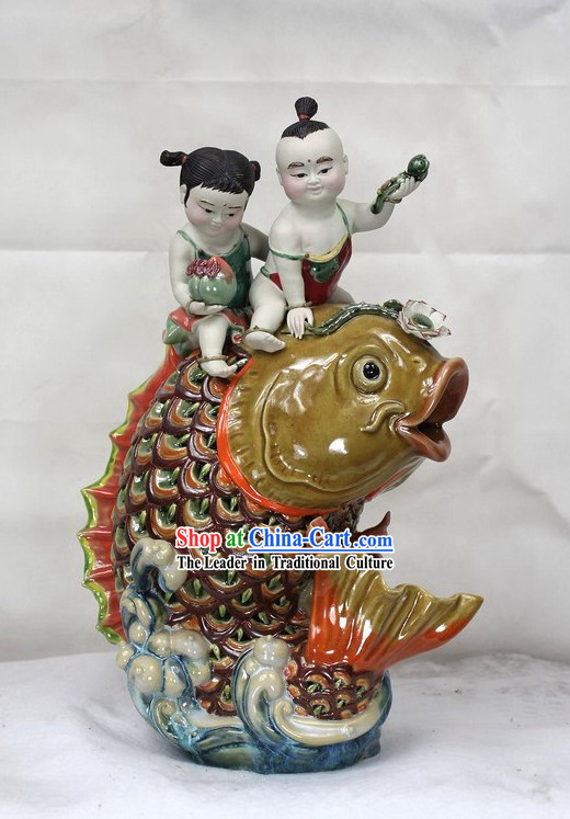 Happy Chinese New Year Shiwan Ceramic Figurine