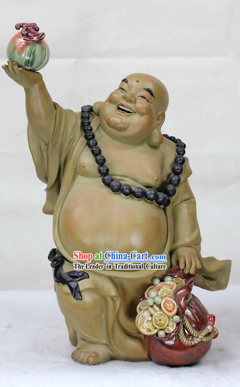 Monk Celebrating Your Birthday Shiwan Ceramic Sculpture Figurine