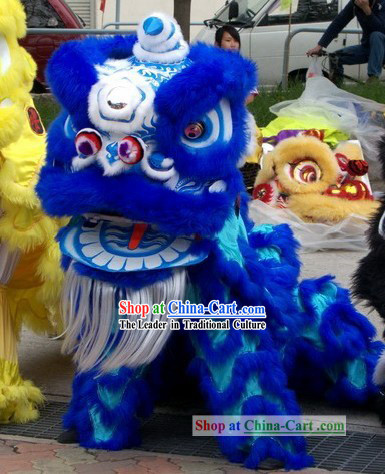 Glow in Dark Luminous Blue Lion Dance Costumes Complete Set