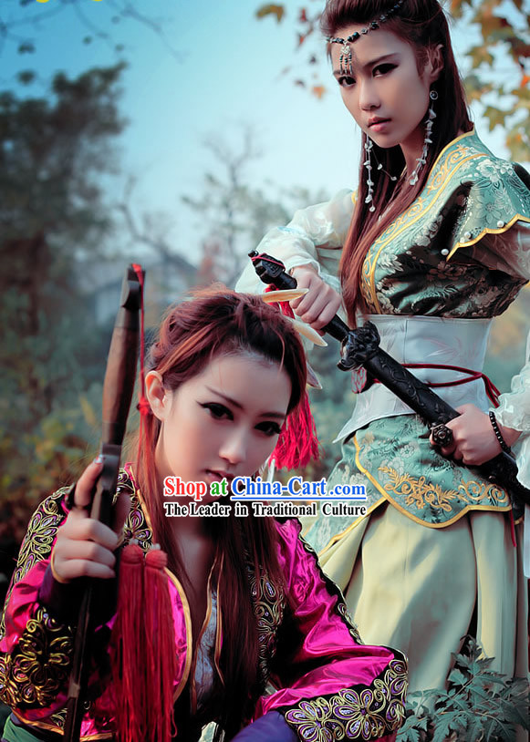 Ancient Chinese Swordswoman Sisters Costumes 2 Sets