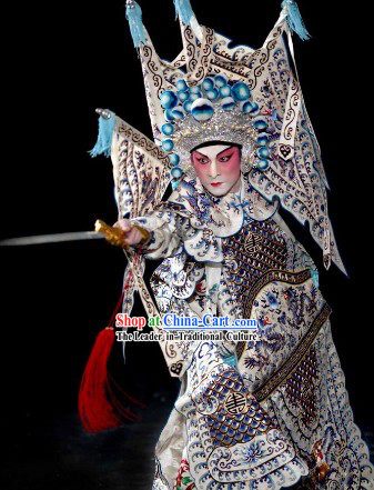 Peking Opera Wusheng Armor Costumes with Flags and Helmet