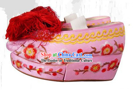 High Sole Peking Opera Embroidered Cherry Blossom Shoes for Women