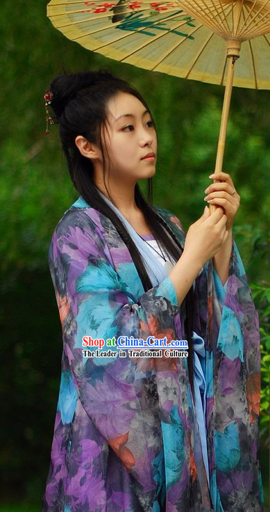 Ancient Chinese Beauty Robe and Umbrella Set