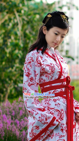 Chinese Classical White and Red Wedding Dress for Girls