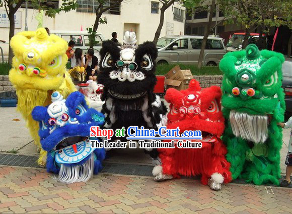 Lucky Opening Ceremony Five Colors of Lion Dance Costumes Complete Sets