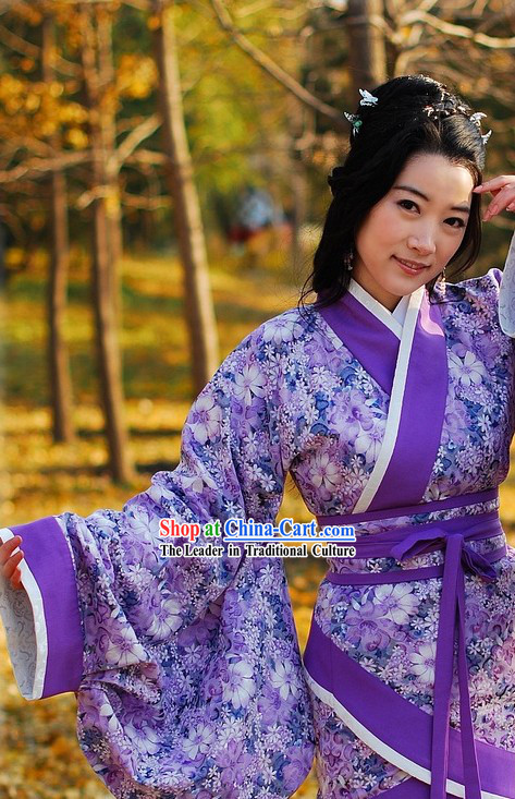 Ancient Chinese Purple Flower Hanfu Clothing