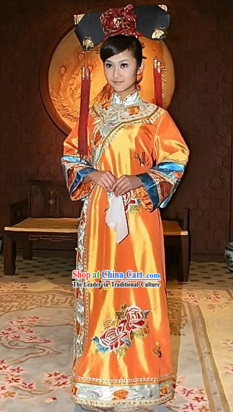 Traditional Chinese Qing Princess Costume and Hat