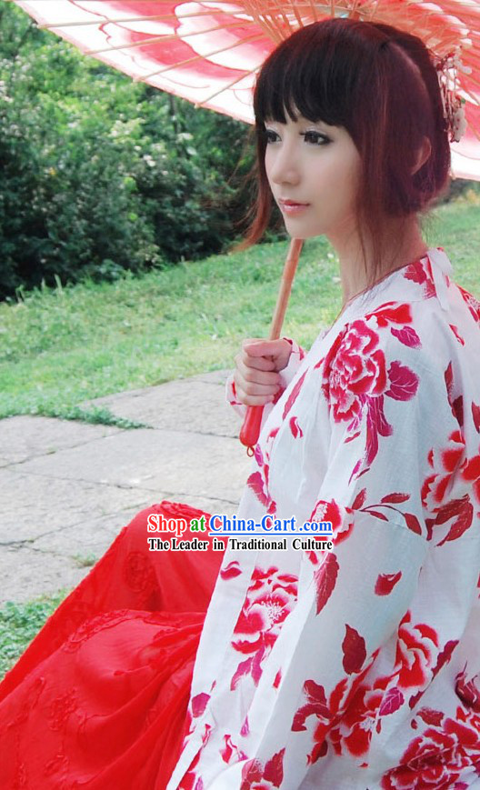 Ancient Chinese Red Flower Wedding Dress and Umbrella