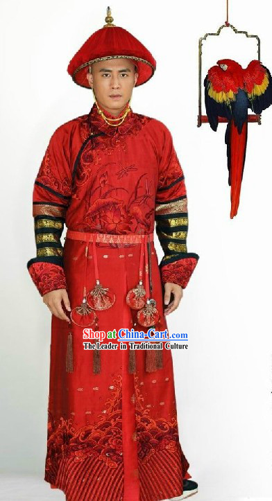 Qing Dynasty Prince Red Outfit and Hat