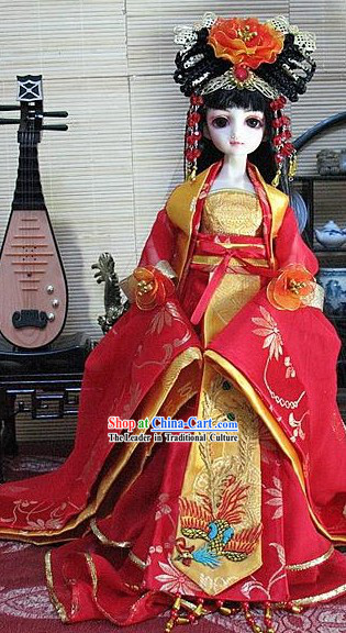 Traditional Red Wedding Dress Wig and Headpiece