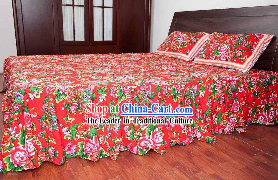 Traditional Chinese Wedding Bedcover and Pillow Complete Set