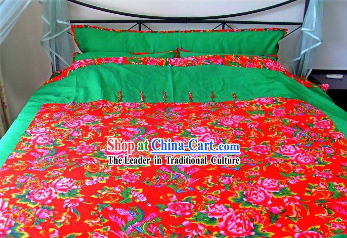 Traditional Chinese Wedding Bedcover and Pillow Complete Set