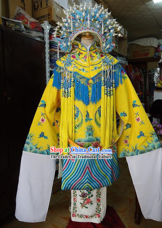 Chinese Peking Opera Empress Costume and Phoenix Crown Complete Set