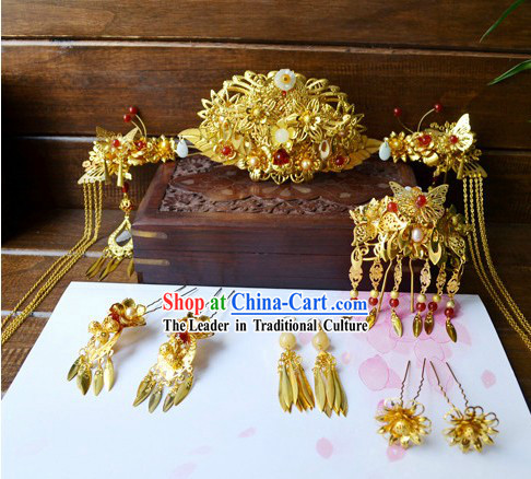 Traditional Chinese Handmade Wedding Hair Accessories Complete Set for Brides
