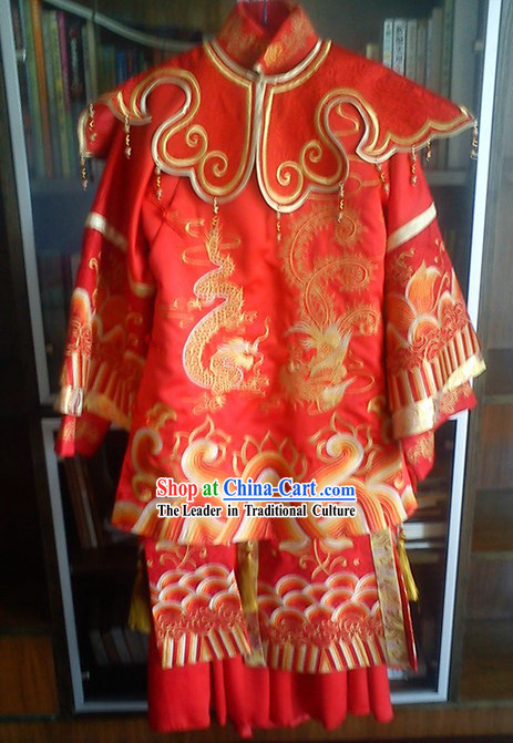 Traditional Chinese Dragon Phoenix Lucky Red Wedding Dress