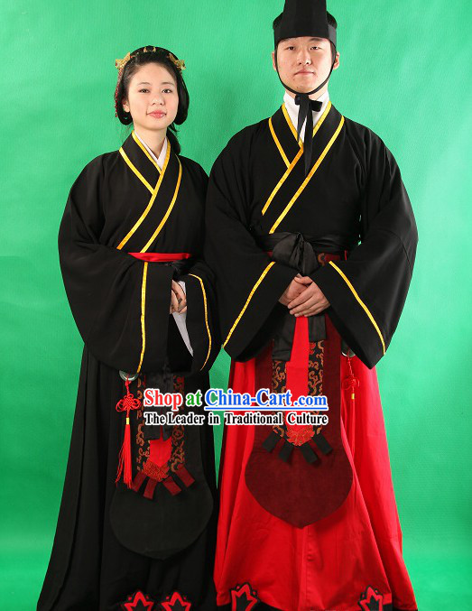 Traditional Chinese Hanfu Ceremony Clothing 2 Sets for Men and Women