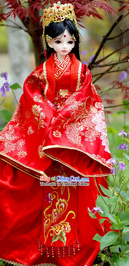 Ancient Chinese Bride Phoenix Wedding Dress and Headpiece