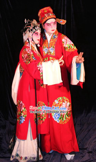 Peking Opera Wedding Dress 2 Sets for Bride and Bridegroom