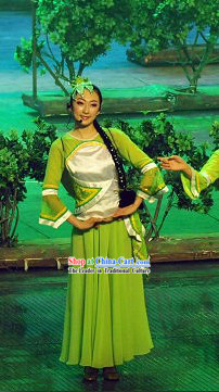 Chinese Folk Dancing Costume and Hair Decoration Set