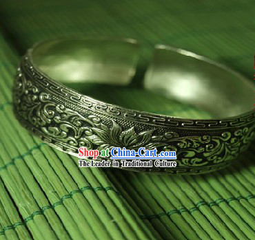 Miao Silver Lotus Bracelet for Women