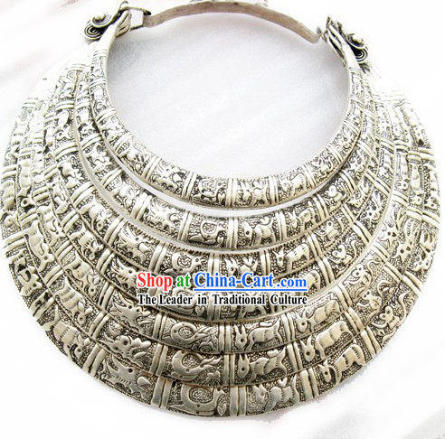 Five Layers of Miao Silver Sheng Xiao Necklace