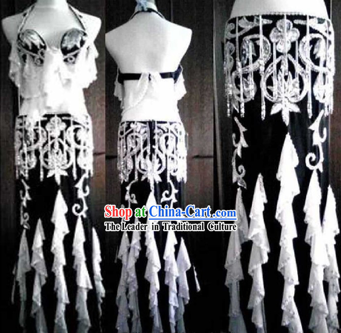 Top Black and White Belly Dance Costumes Complete Set for Women