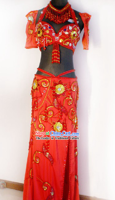 Top Red Belly Dance Costumes Complete Set for Women