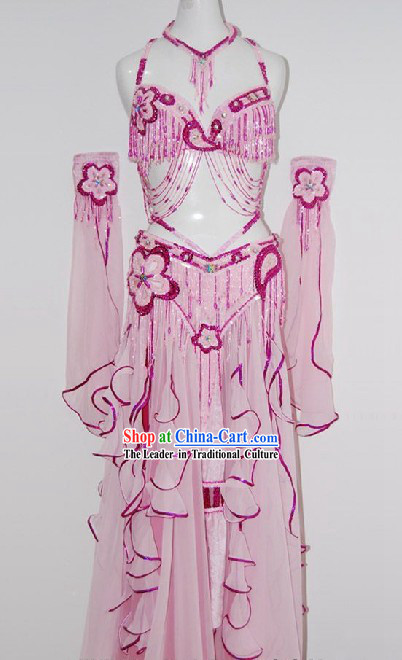 Top Pink Flower Belly Dance Costumes Complete Set
