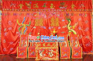 Dragon Phoenix Chair and Desk Covers Wedding Decoration Complete Set