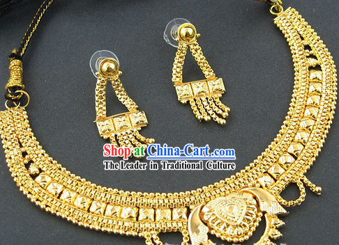 Indian Golden Neckalce and Earrings Set - Happiness