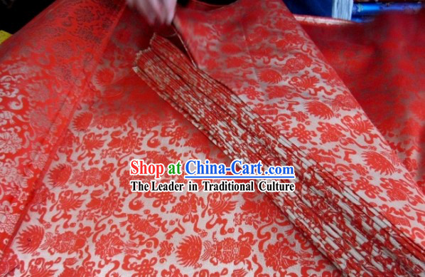 Traditional Chinese Red Flower Brocade Fabric