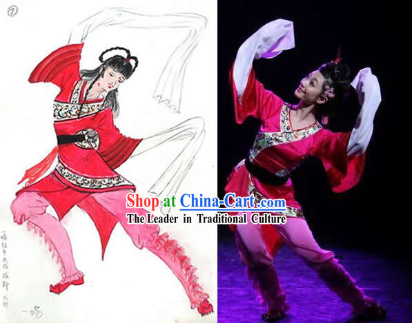 Chinese Water Sleeve Folk Dancing Costumes