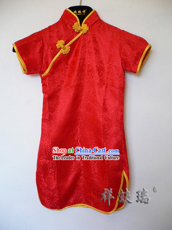 Famous Time-honored Rui Fu Xiang Lucky Red Qipao for Girls