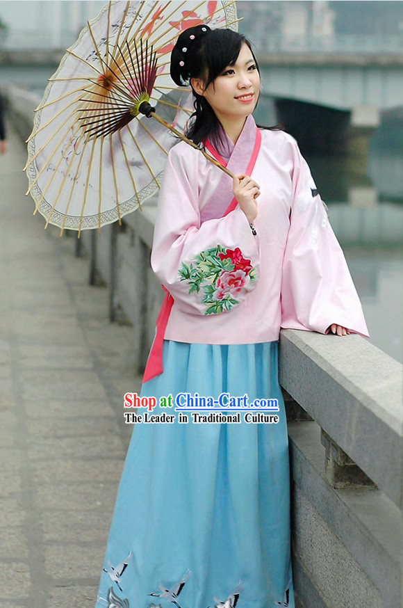 Chinese Ming Dynasty Hanfu Crane and Peony Clothing Complete Set