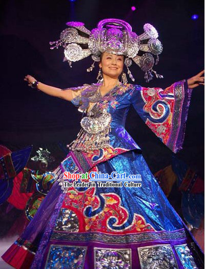 China Miao Minority Clothing and Silver Hat Complete Set
