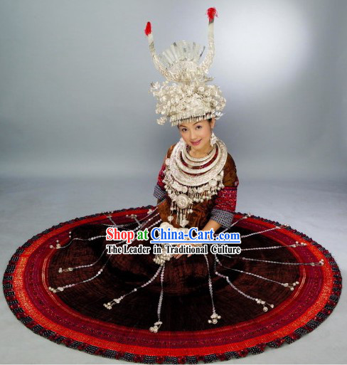 Chinese Miao Minority Ethnic Costumes and Hat Set