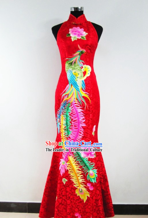Chinese Classic Embroidered Phoenix Wedding Qipao