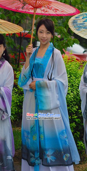 Ancient Chinese Beauty Blue Han Fu Clothing